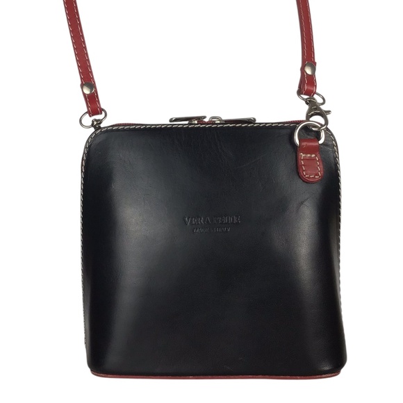 Vera Pelle Handbags - Italian Vera Pelle Black and Red Leather Crossbody Bag